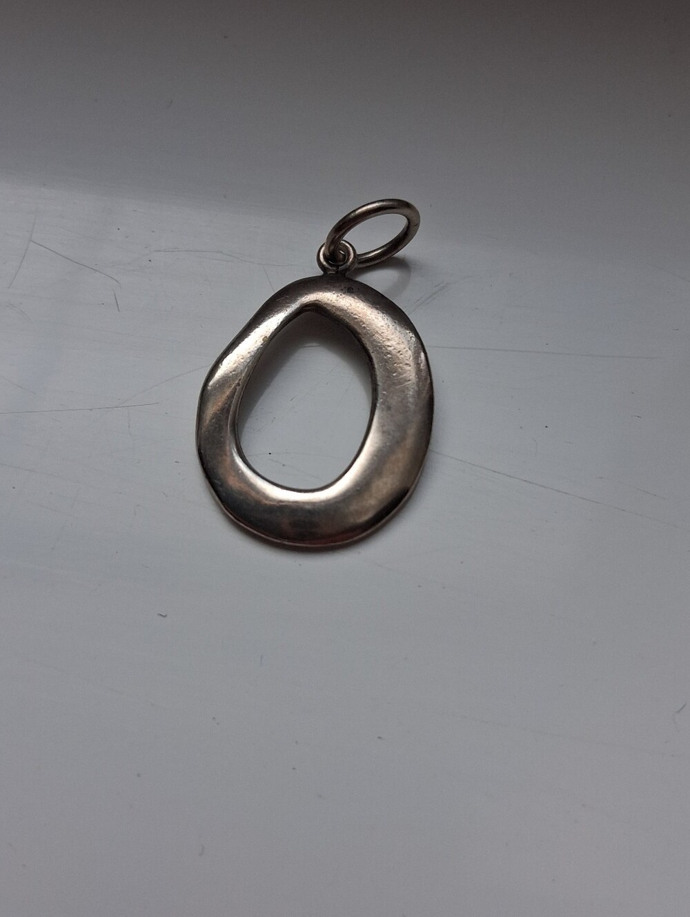 Modern Organic Open Oval Sterling Silver Pendant